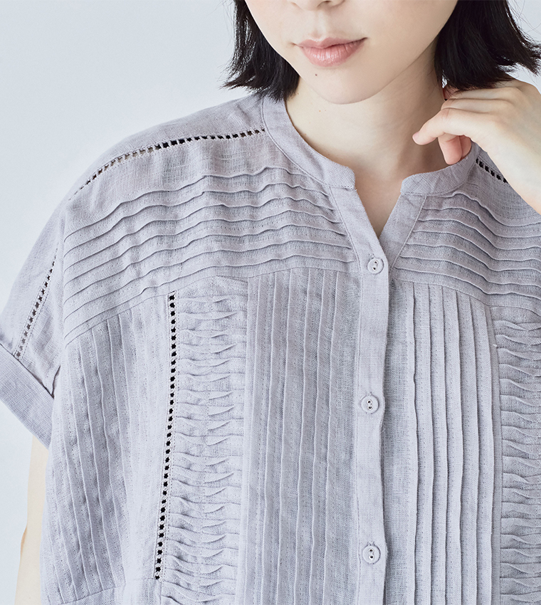 LUPILIEN by natulan【別注】リネンメニーピンタックワンピースライトグレーのカラーとスキッパー