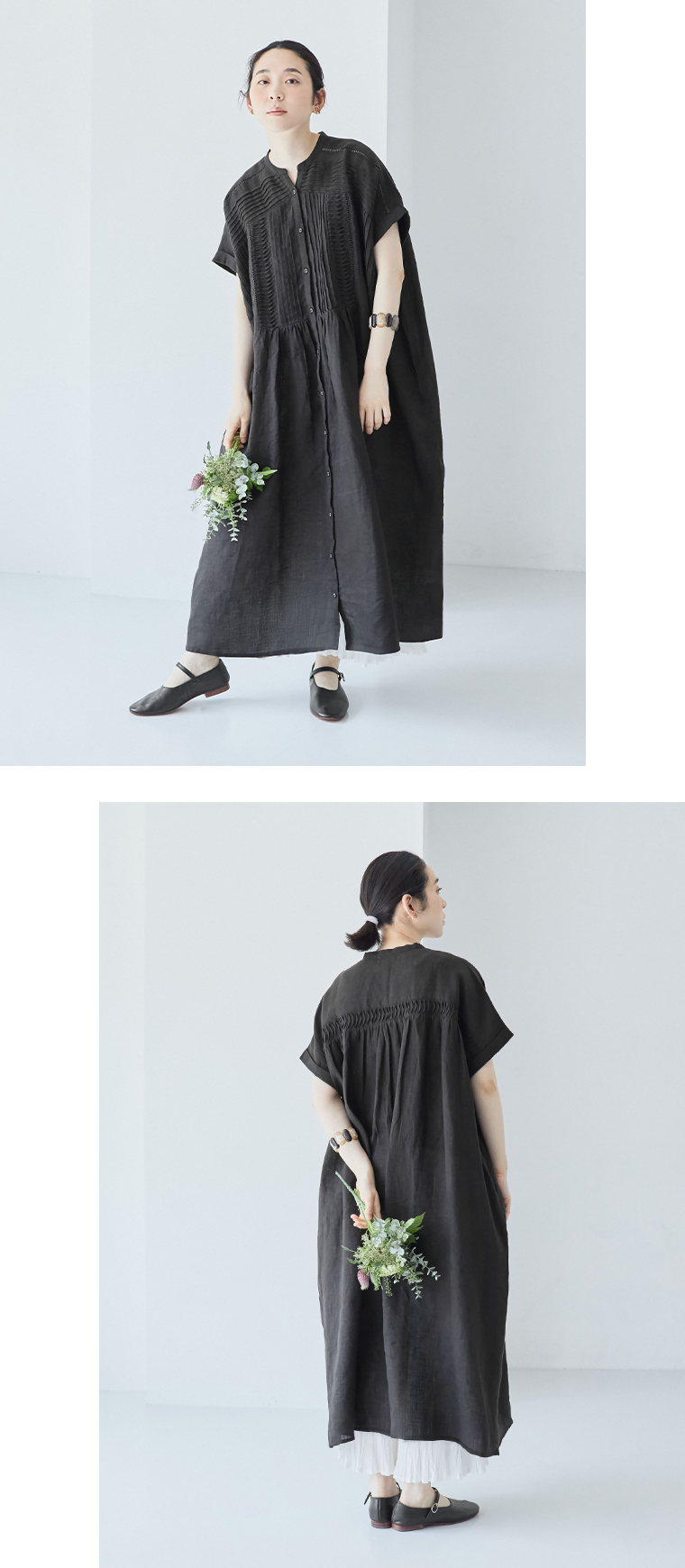 LUPILIEN by natulan【別注】リネンメニーピンタックワンピースブラックのデザイン