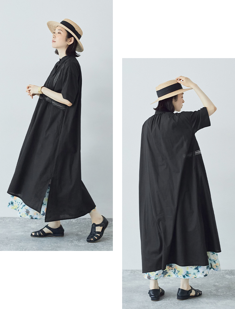 ichi コットンレースワンピース　横、後ろのシルエット