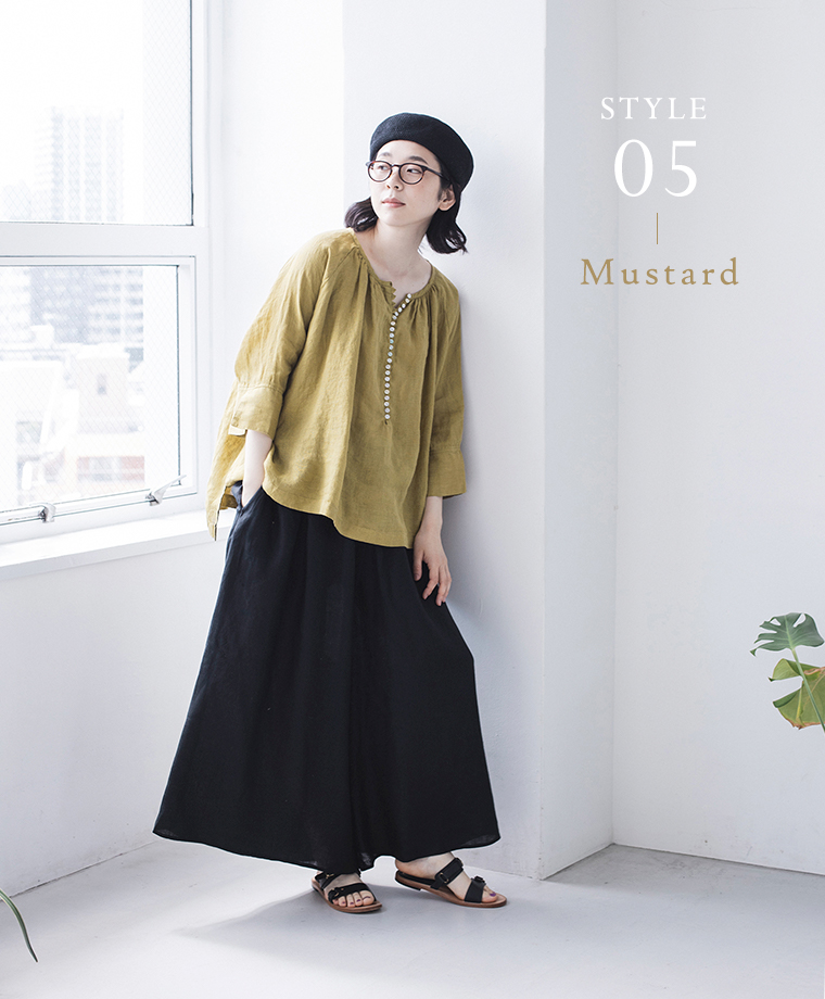 【 08Mab 】多ボタンブラウス マスタード