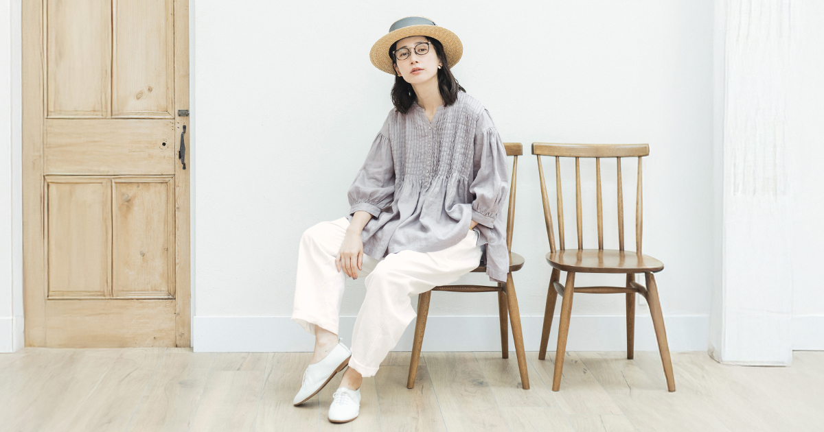 08Mab】上質なリネンを纏う 別注リネンピンタックボリューム袖ブラウス