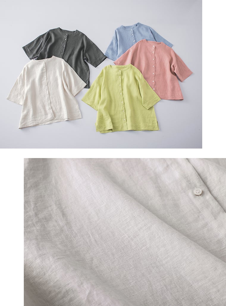 わたしの大人服 &yarn  リネンバンドカラーブラウス 全色集合と生地感アップ