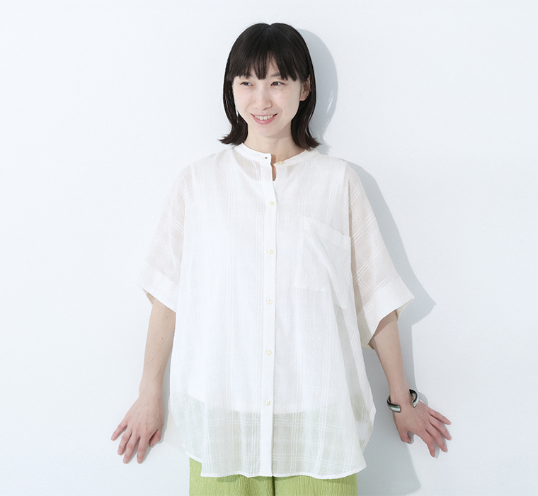 【le colis】コットンシアーチェックまるっとチュニックシャツ ブラウス寄り