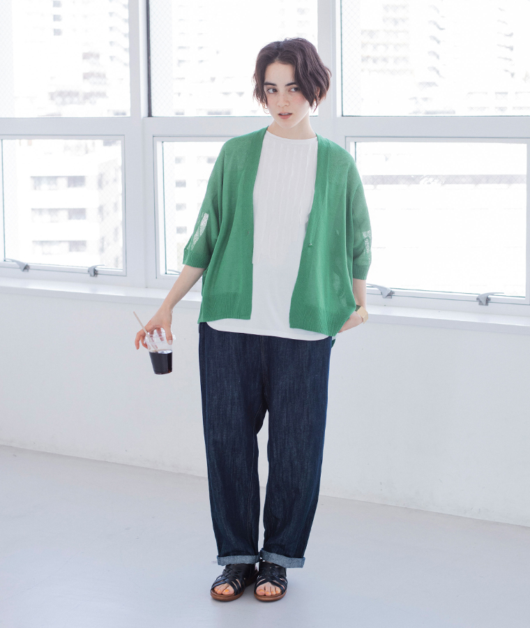 Bliss bunch コットンリネンパフスリーブドルマンシャツ ブラックストライプ