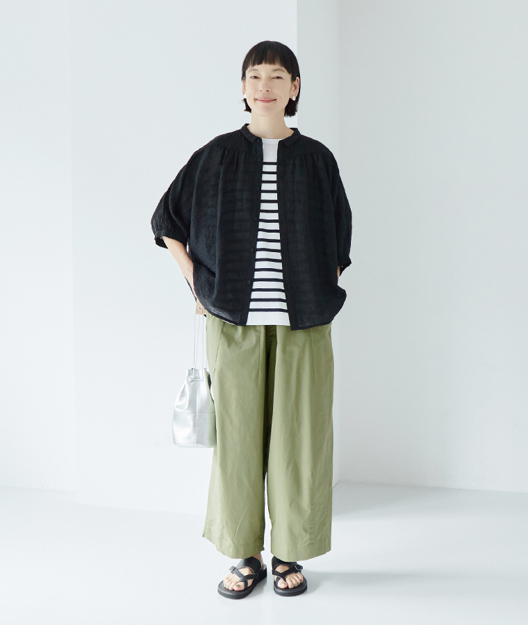 【 &yarn 】ドルマンギャザーブラウス ブラック