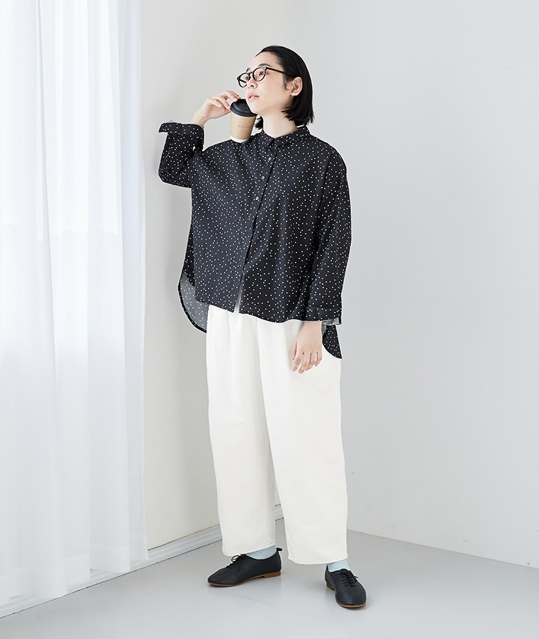 【 一部別注｜Bliss bunch 】コットン比翼バックギャザーシャツ ドット