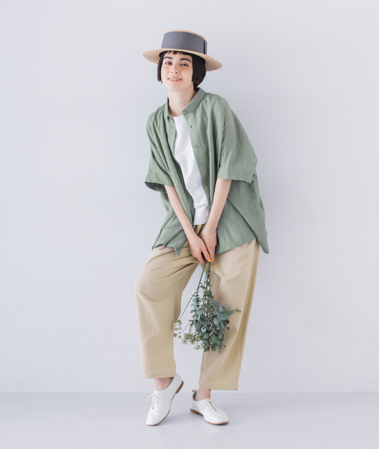 【 &yarn 】コットンリネンゆるめテーパードパンツ ベージュ
