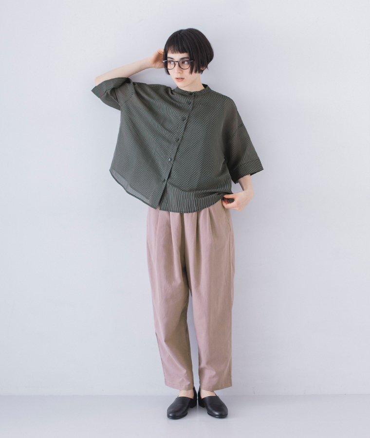 【 &yarn 】コットンリネンゆるめテーパードパンツ ピンク