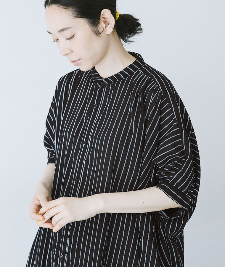 【 &yarn 】ドルマンギャザーストライプワンピース