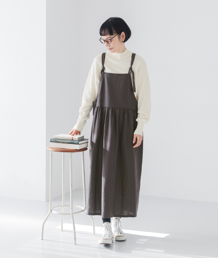 【 別注｜HEAVENLY 】リネンコットン　ジャンパースカート チャコール