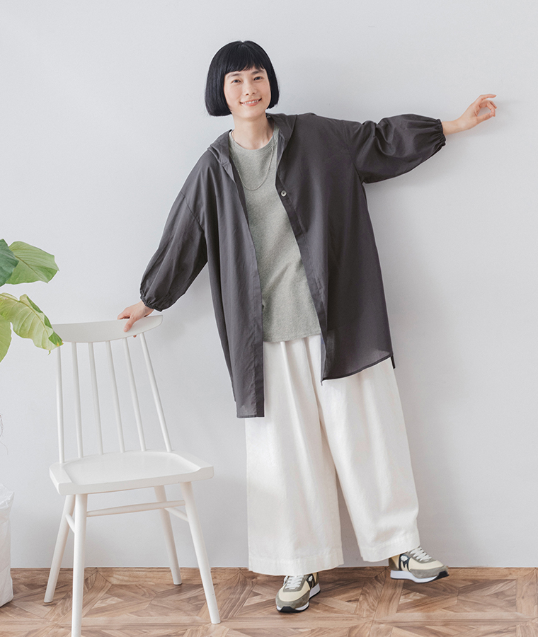 Bliss bunch コットンリネンパフスリーブドルマンシャツ ブラックストライプ