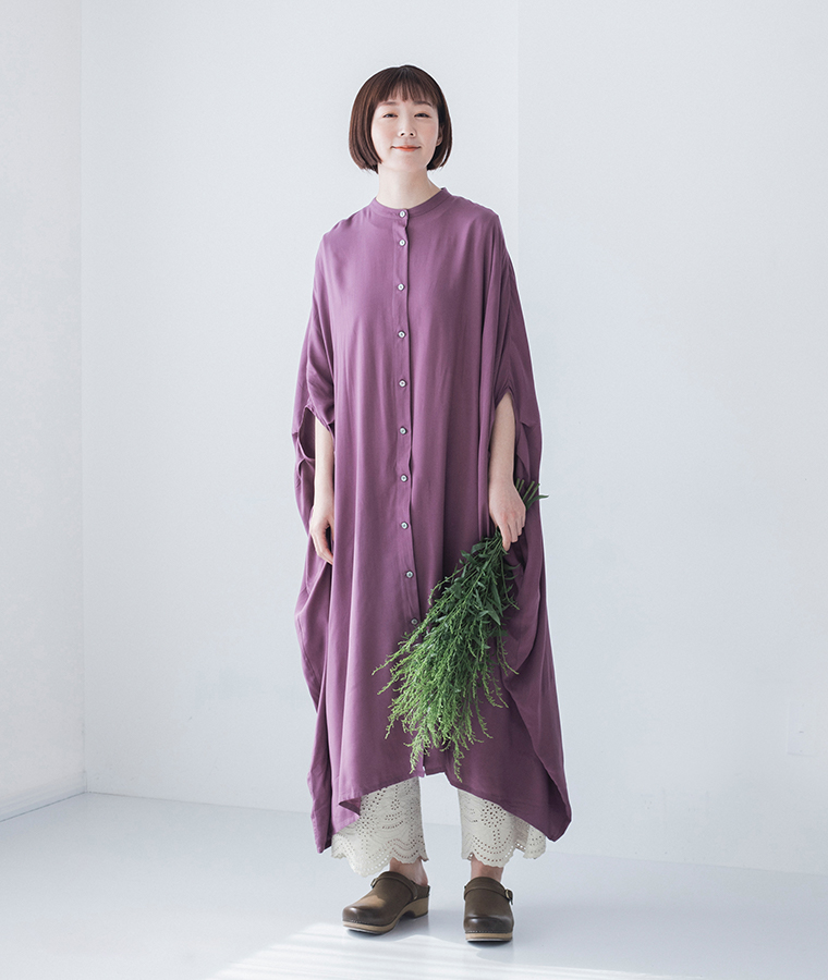 &yarn コットンリネン ワイドスリーブブラウス ライトグレー