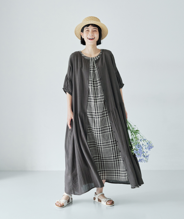 &yarn コットンリネン ワイドスリーブブラウス ネイビー