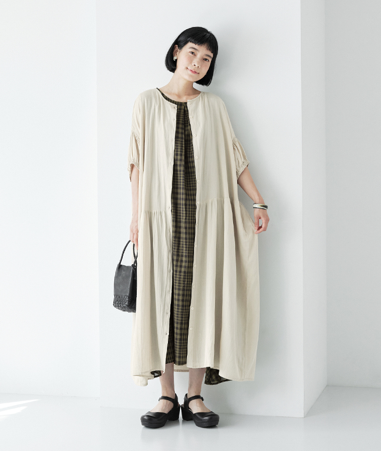 &yarn コットンリネン ワイドスリーブブラウス ライトグレー