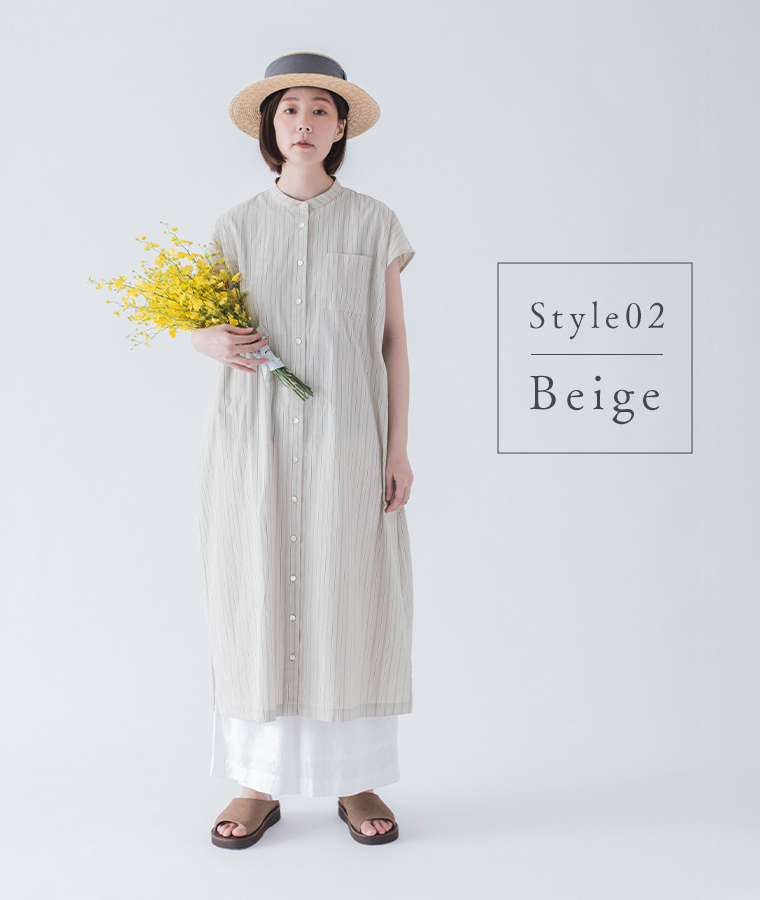 &yarn わたしの大人服。 ストライプワンピース(ベージュ)のコーディネート