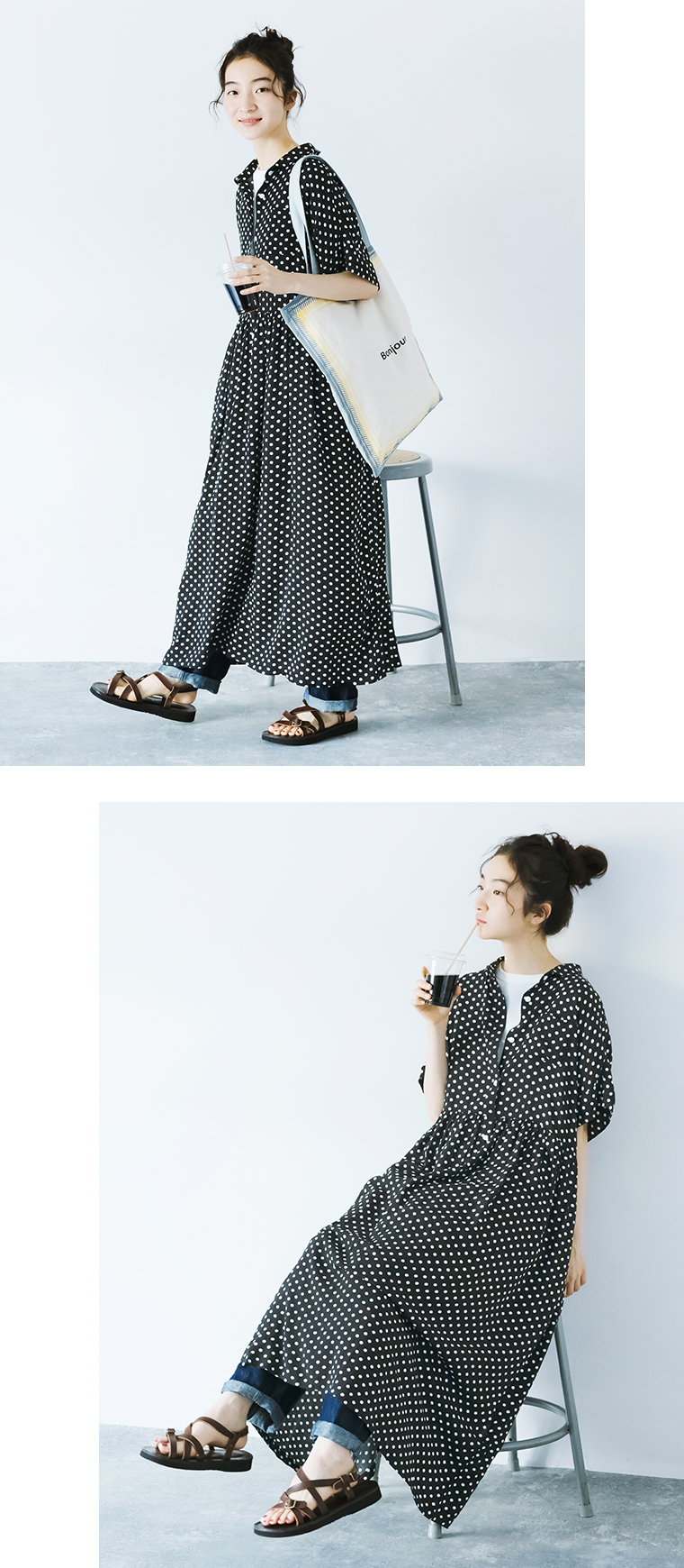 t.b/半袖ワンピース/40/コットン/BLK/ドット/11118308 とろんとした落ち感が心地いい【 ubasoku 】大人気ドット