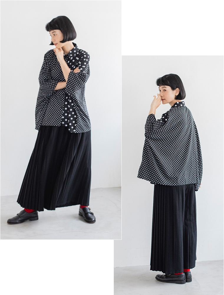 koibitomisaki 　コイビトミサキ　プリーツパンツ　正面　後ろのシルエット