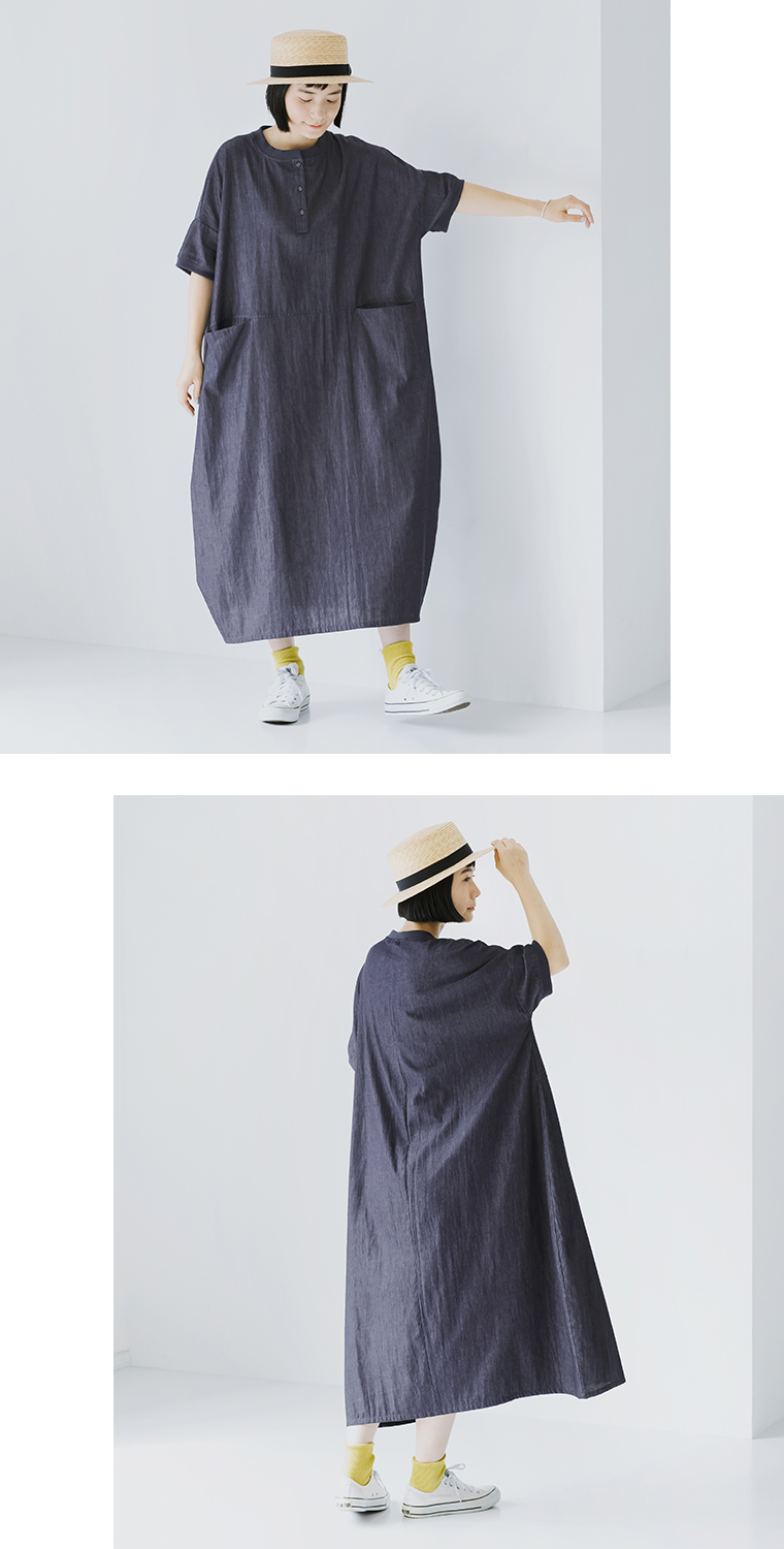 【 D*g*y 】別注｜リブ使いコクーンワンピース ネイビー 全身コーディネート前後