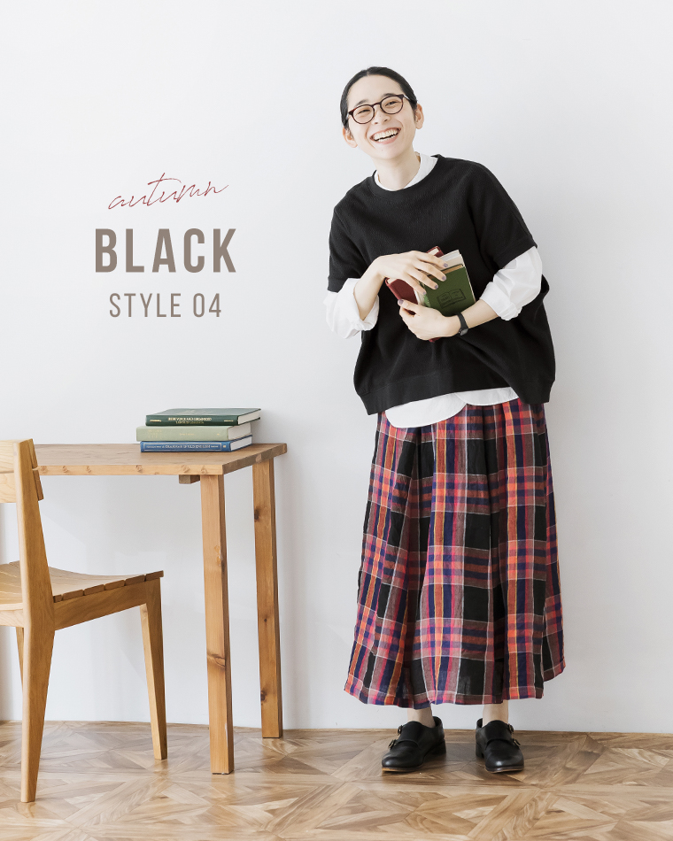 Bliss bunch リバイバルハニカム切替ワイドプルオーバーベスト ブラックの秋コーディネート