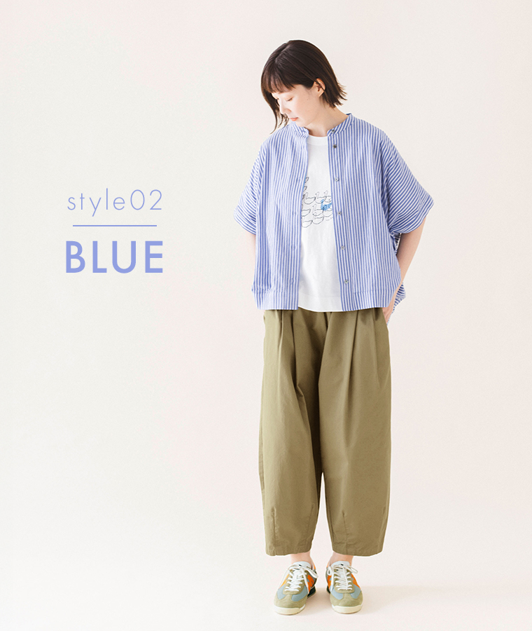 &yarn コットンリネンストライプシャツ ブルー 羽織り