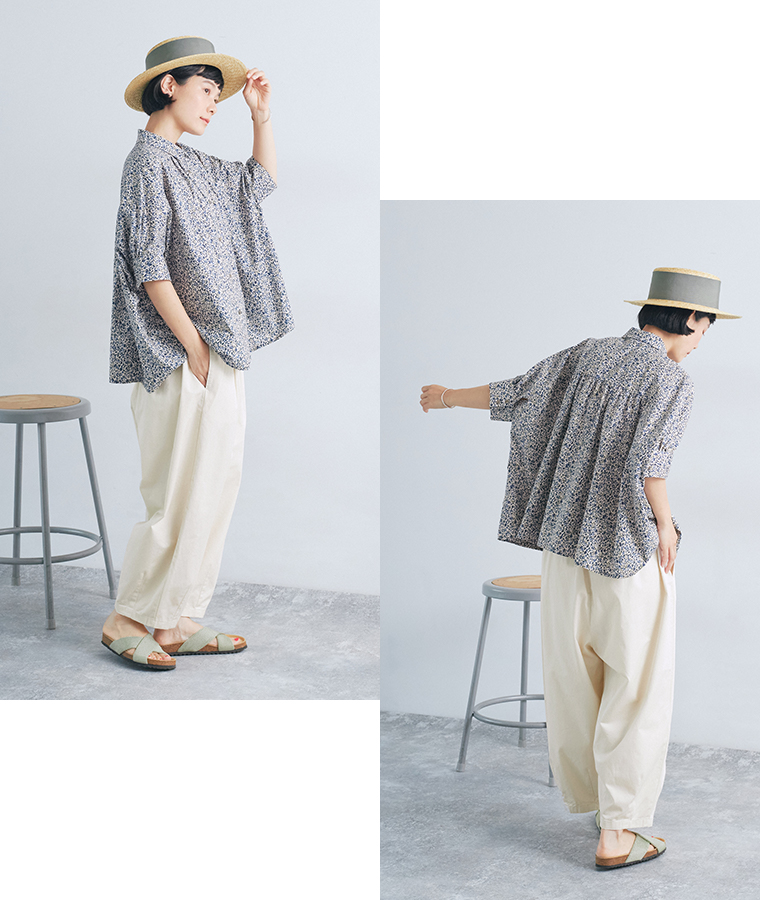 &yarn コットン花柄ブラウス キナリ 全身前後