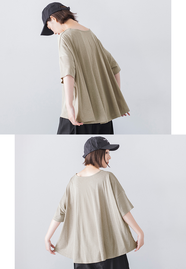 &yarn コットンリネン混バックフレアTシャツ 上半身寄り前後