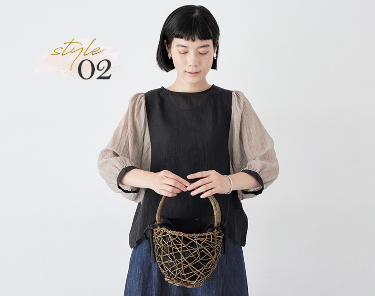 le ciel a temps doux コットン混ガーゼシャンブレーブラウス ブラック