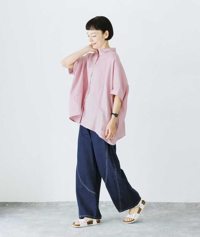 nod デニム立体切替バルーンパンツ ワンウォッシュ 横振り