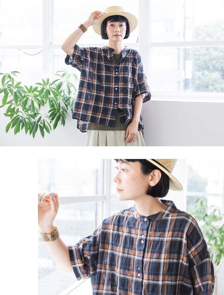 D*g*y  別注｜シャーリングシアーチェック柄シャツ　上半身、襟元寄り
