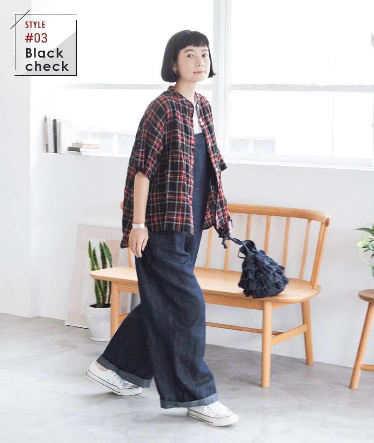 D*g*y  別注｜シャーリングシアーチェック柄シャツ　ブラック