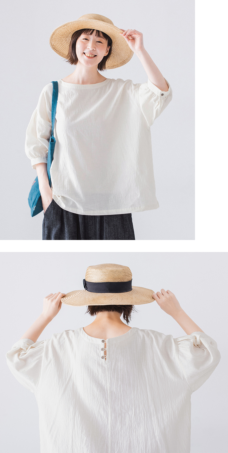 &yarnコットンリネンラミー混プルオーバーホワイトのシルエット