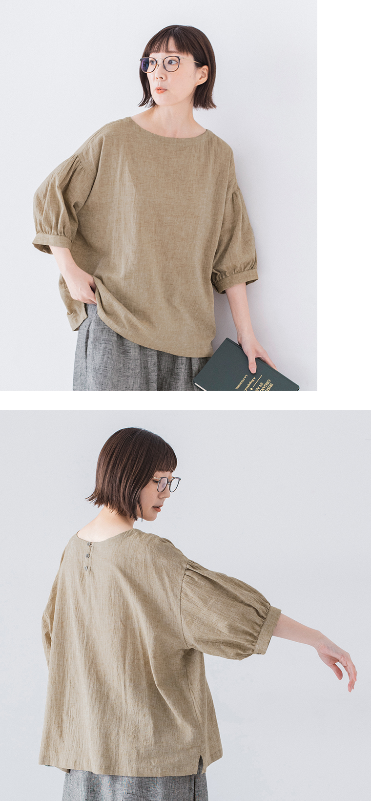 &yarnコットンリネンラミー混プルオーバーイエローのカラー