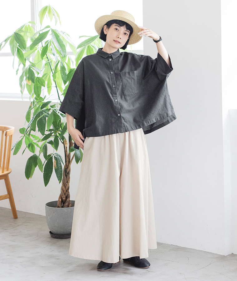 &yarn コットンリヨセルワイドギャザーパンツ グレージュ
