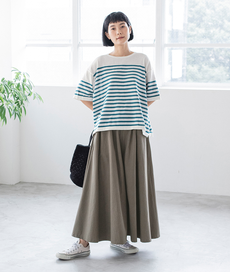 &yarn コットンリヨセルワイドギャザーパンツ グレー