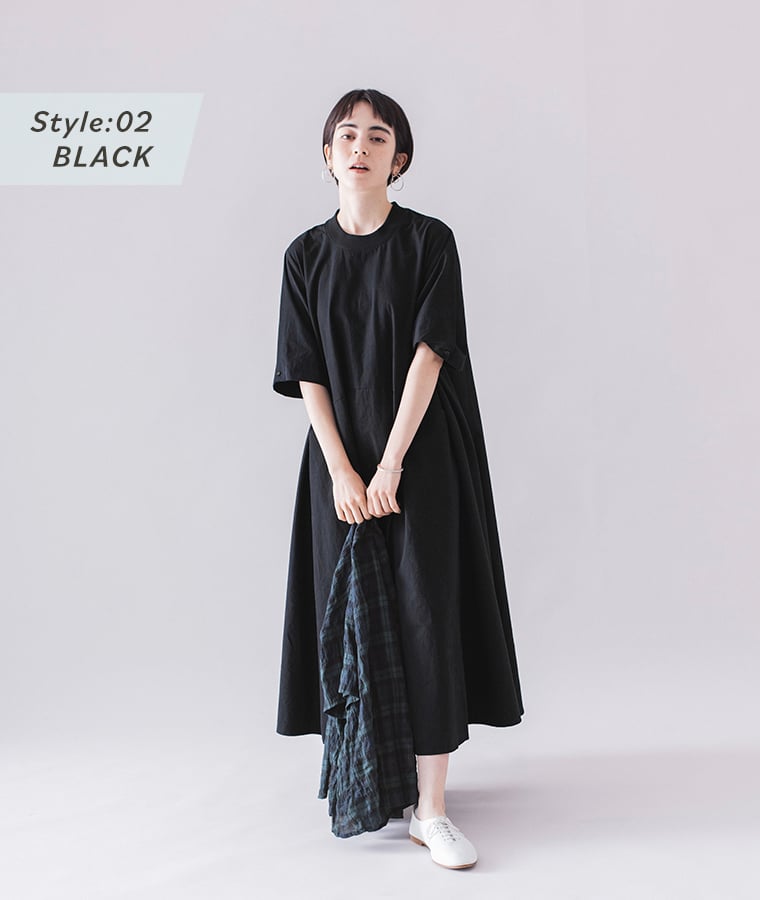 UNPLE  リブ付フレアーワンピース　ブラックの着こなし