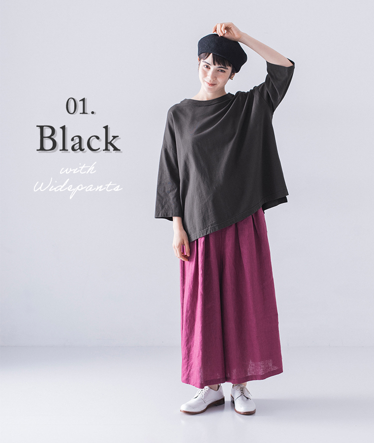 HEAVENLY オーガニックコットン7分袖Tシャツ スミクロ