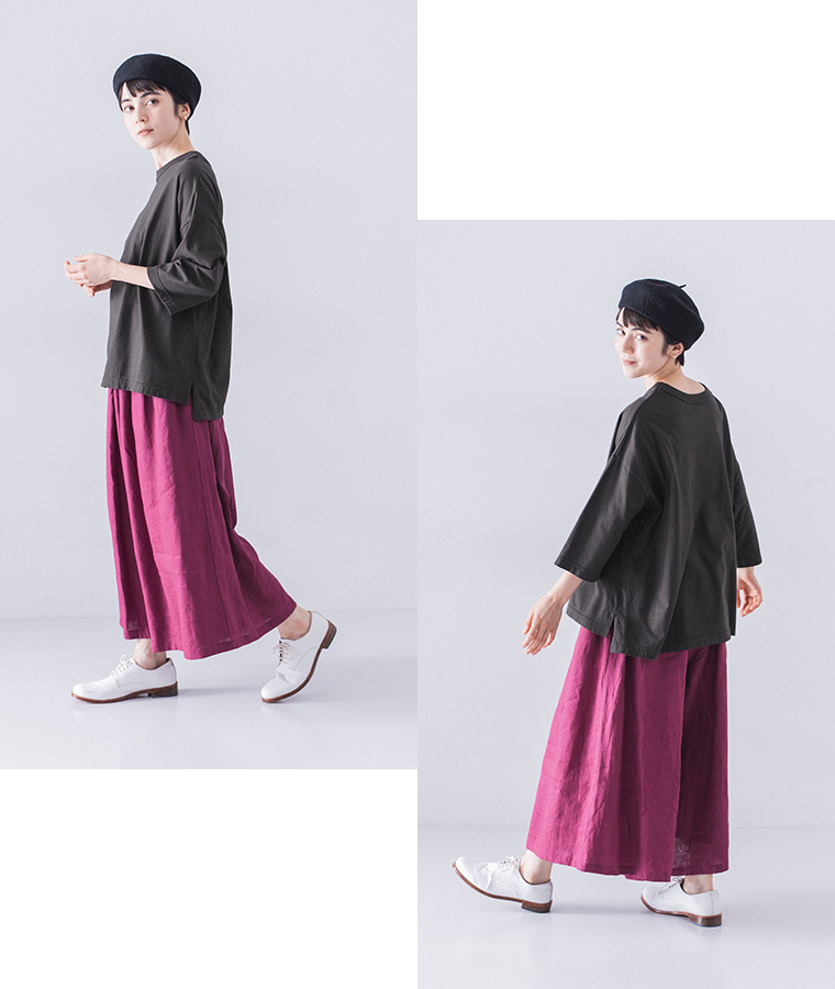 HEAVENLY オーガニックコットン7分袖Tシャツ スミクロ 全身前後