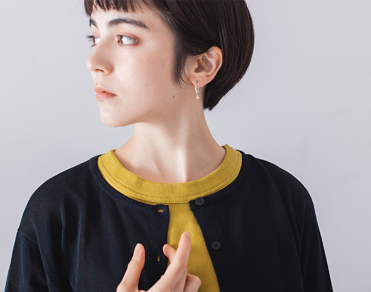 HEAVENLY オーガニックコットン7分袖Tシャツ イエロー 胸元寄り