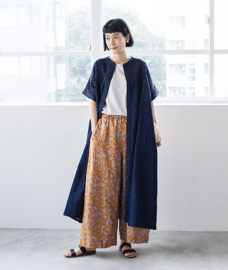 【 別注｜LUPILIEN by natulan 】デニムスモッキングピンタックワンピース 前開け