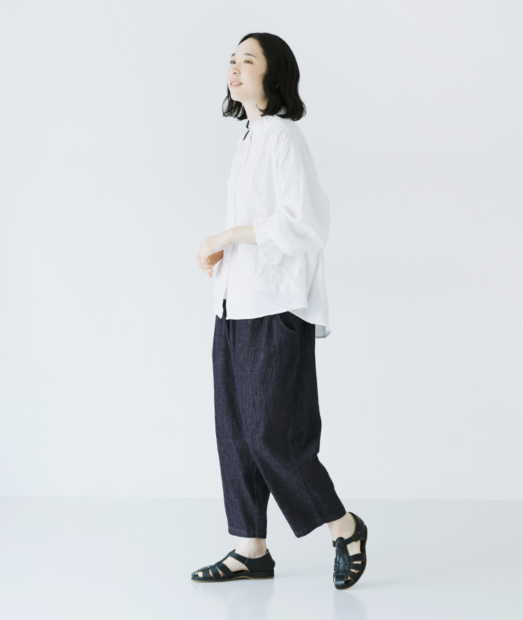 【 別注｜ ista-ire】甘撚りコットンリネンデニムよくばりパンツ インディゴ