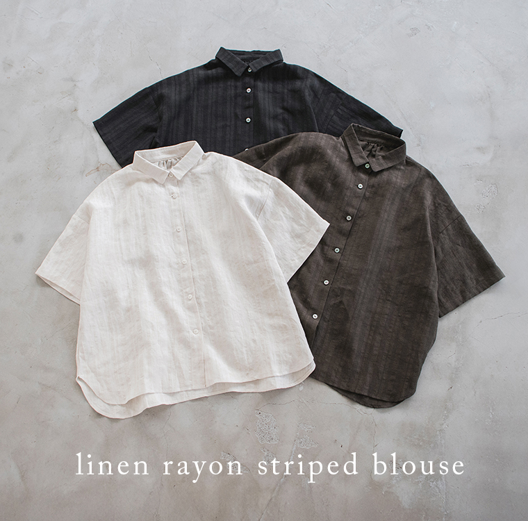 【 &yarn 】リネンレーヨンストライプブラウス 三色置き