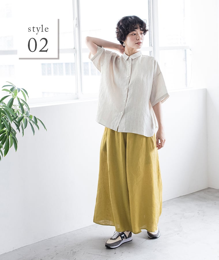 【 &yarn 】リネンレーヨンストライプブラウス キナリ