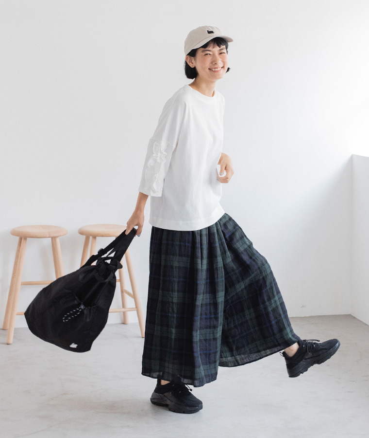 nop de nod フリル6分袖Tシャツ(ホワイト)の全身前