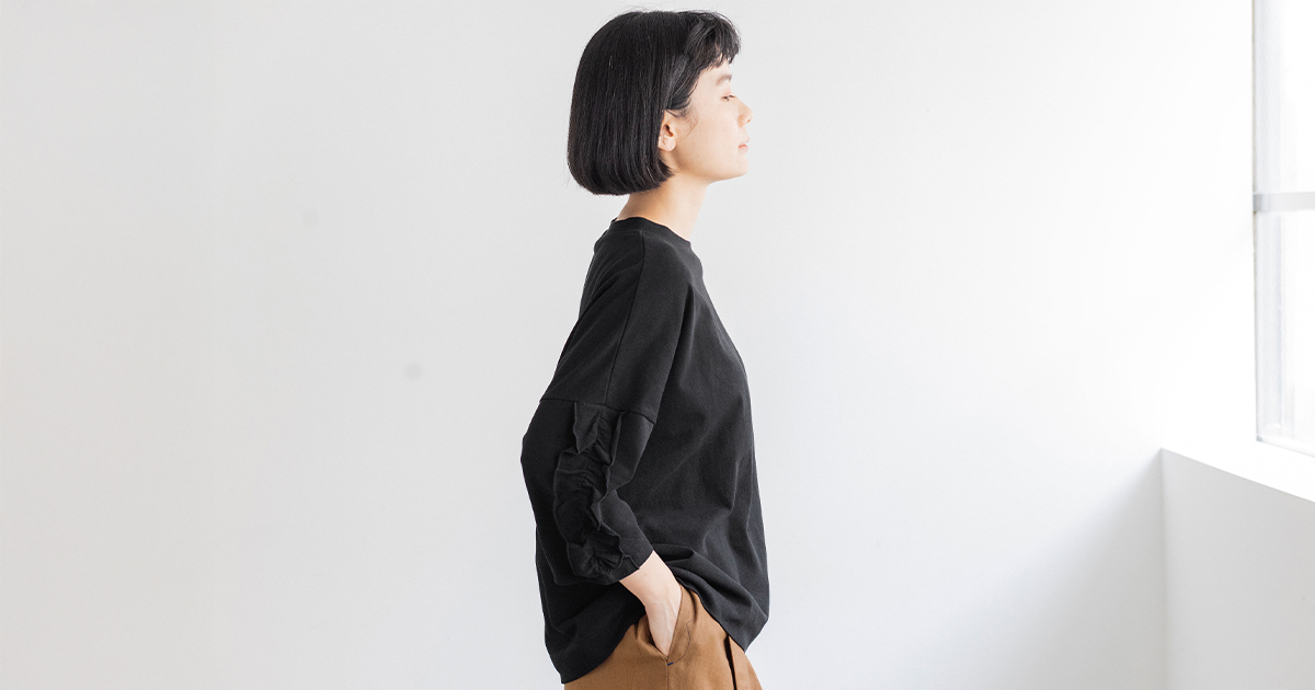 大人仕様の袖フリルTシャツ【 nop de nod 】コットン天竺6分袖