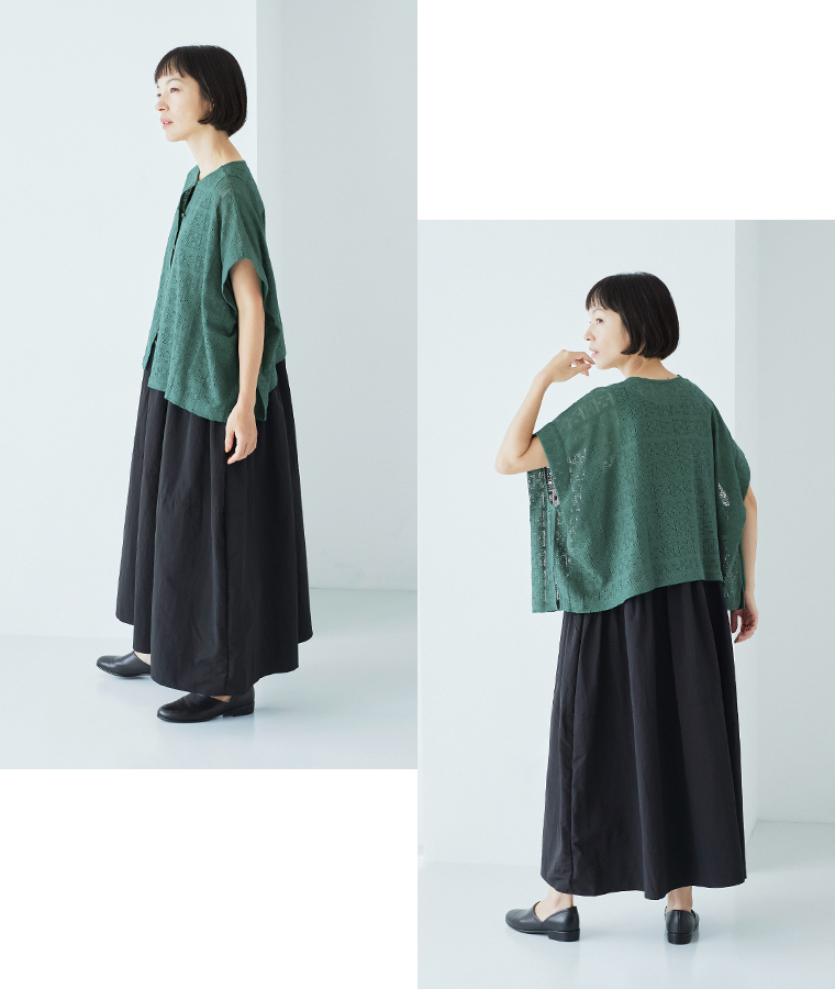LILASIC 2wayレースプルオーバー グリーン 全身前後
