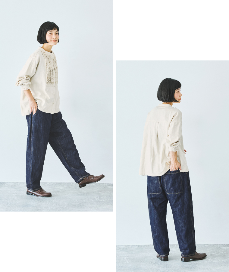 ista-ire　コットンリネンデニムパンツ 全身前後