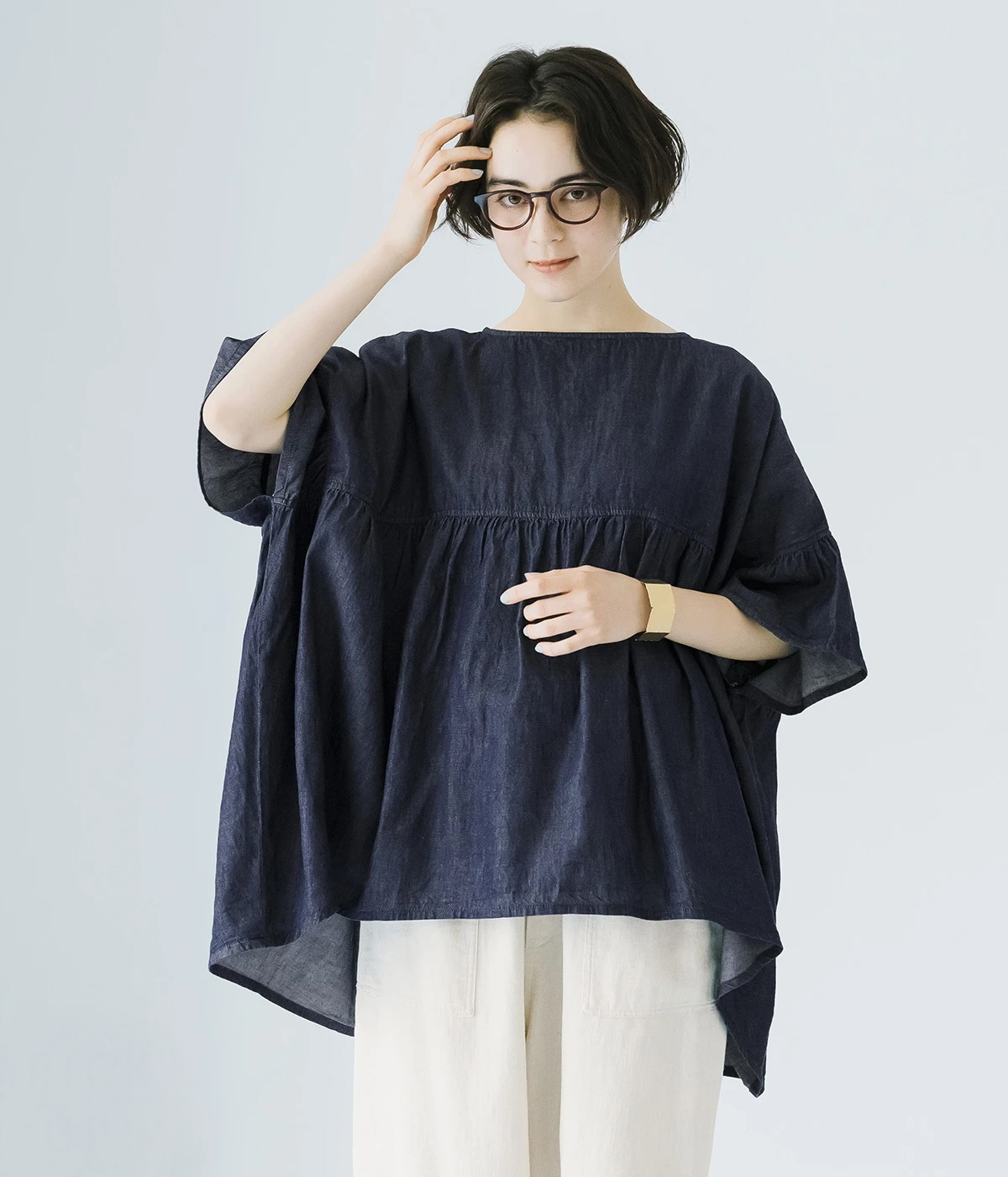 Sorte cuff　デニムワイドブラウス