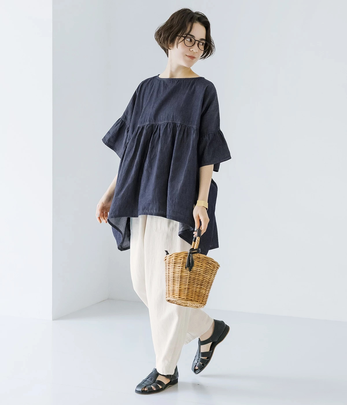 Sorte cuff　デニムワイドブラウス