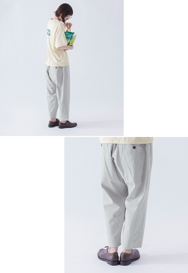 &yarn ヒッコリーパンツ ベージュ 後ろ寄り