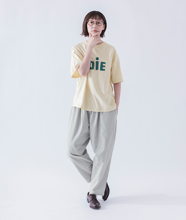 &yarn ヒッコリーパンツ ベージュ 全身前